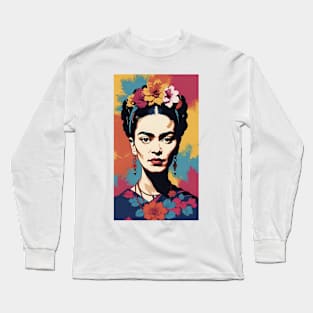 Frida's Radiant Reverie: Colorful Portrait Long Sleeve T-Shirt